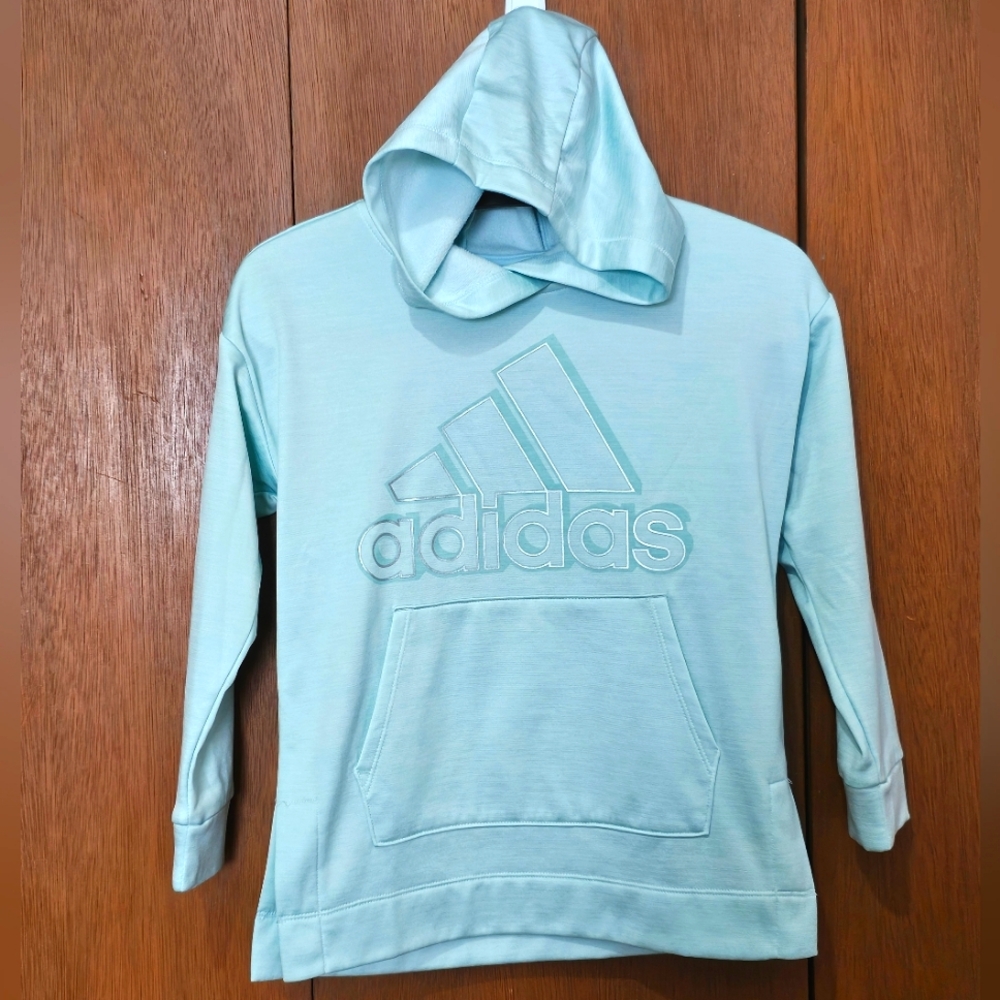 Adidas Light Blue Logo Hoodie Sweatshirt Youth Small 7/8